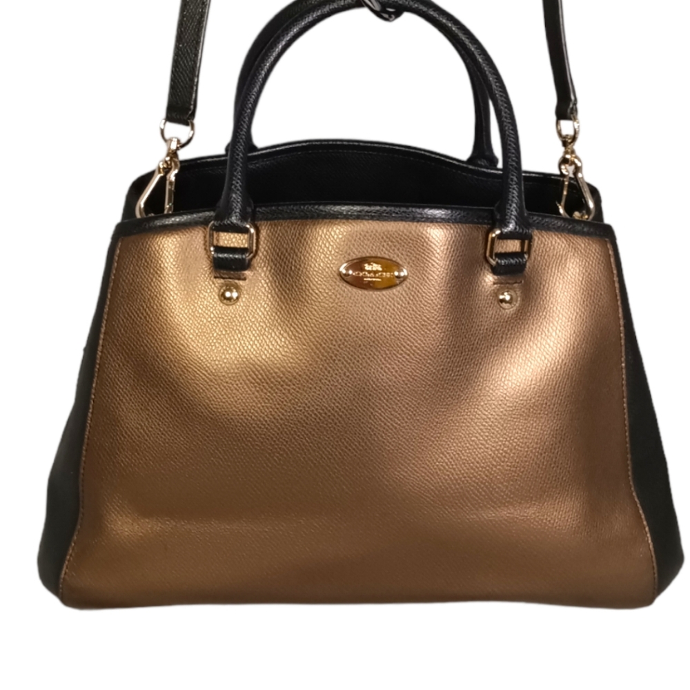 Coach Margot Carryall Black Bronze Leather Purse Crossbody Bag Handbag F35923